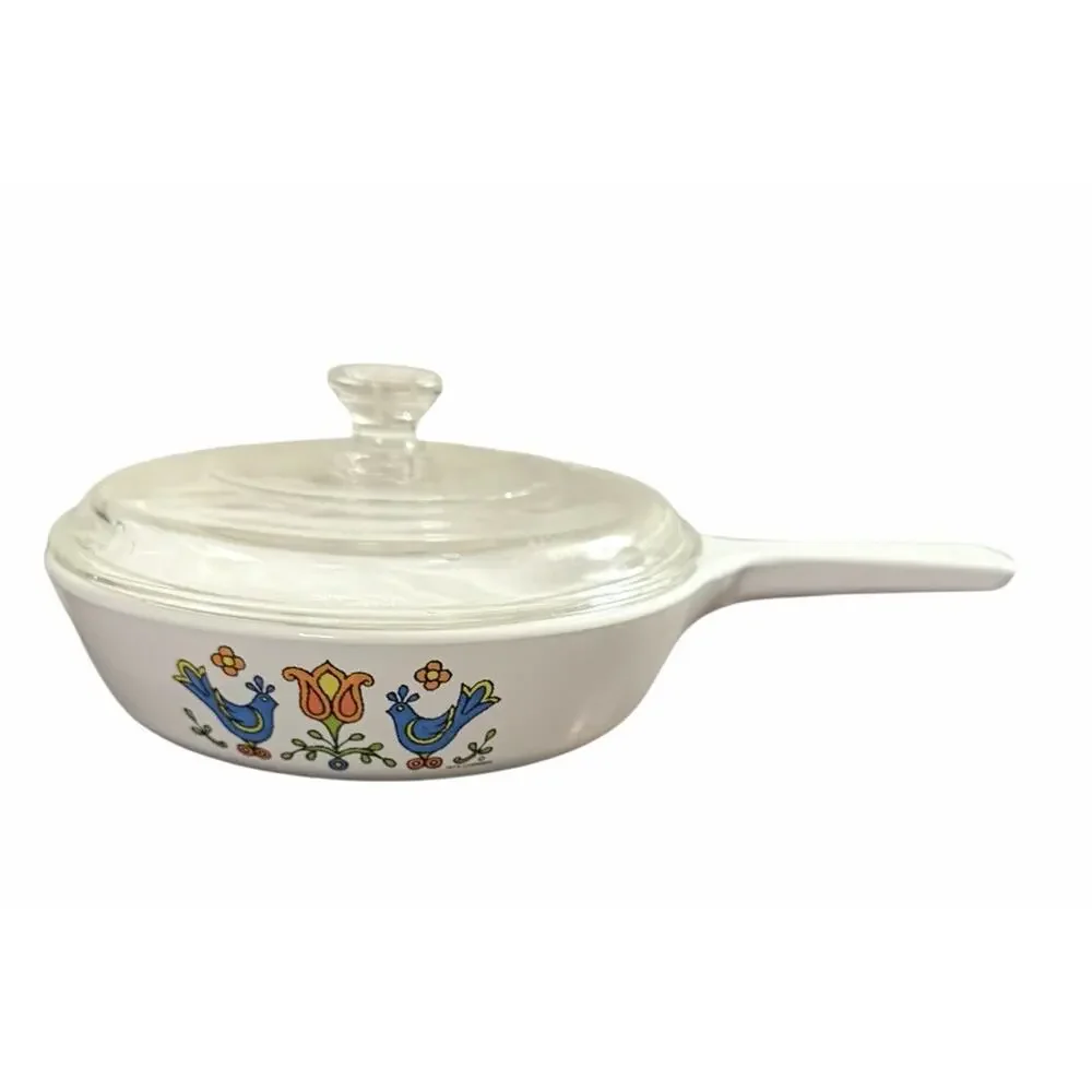 Vintage CORNING WARE Country Festival Skillet Menuette Birds Lid USA 3423-63
